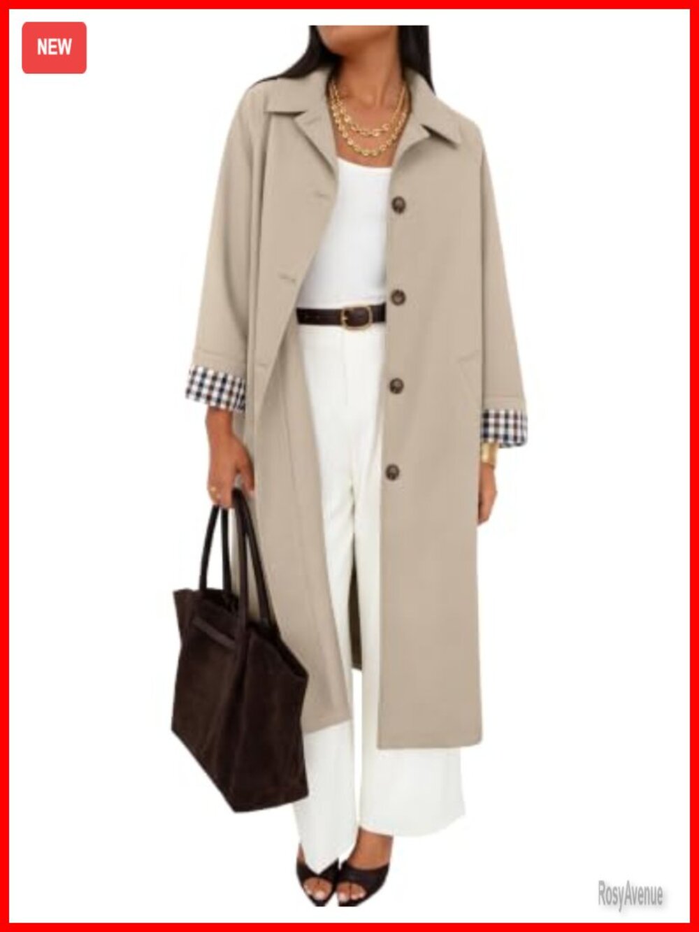 Oversized Single Breasted Trench Coat Windproof Button Front